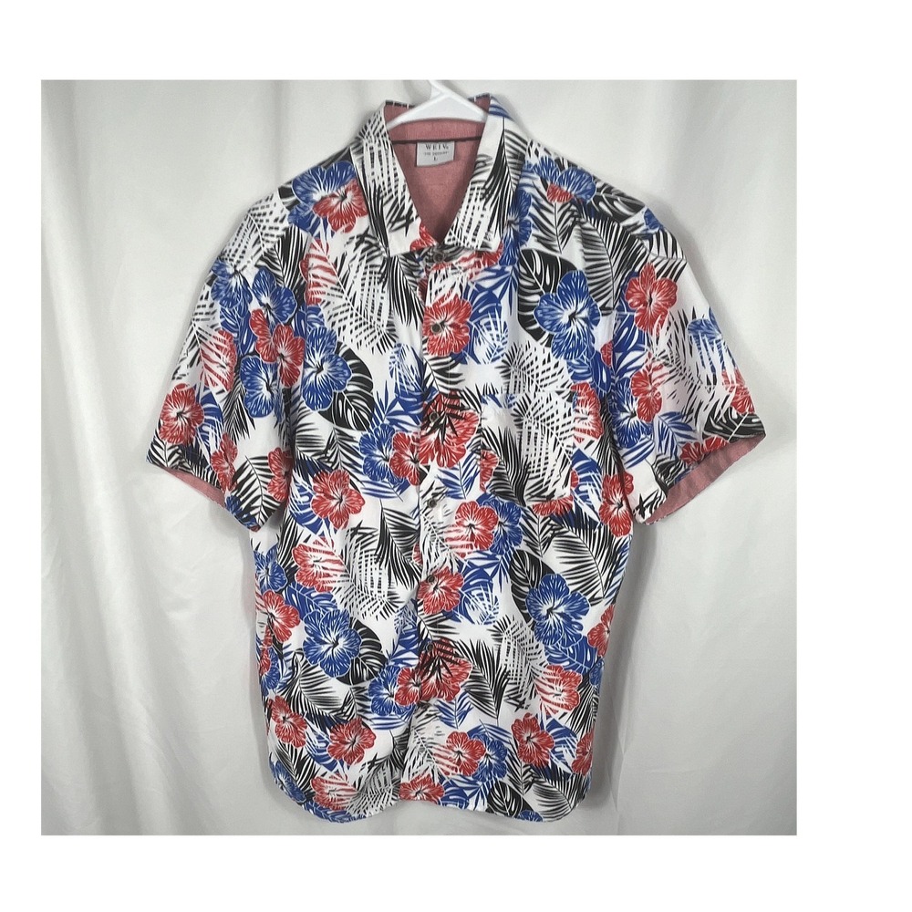 WEIV Men's Large Short‎ Sleeve Hawaiian Tropical Floral Button-Up Shirt